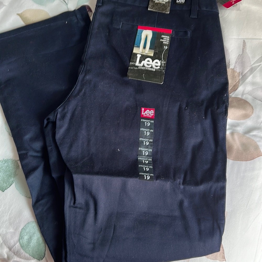 Lee dark blue size 19 Junior, straight leg uniform pants.  NWT.